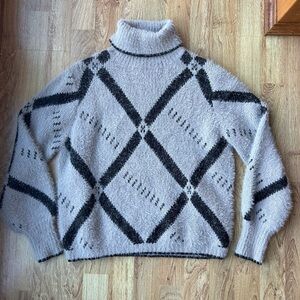 Cliche Sweater Womens Medium Multi Plaid Knit Long Sleeve Turtle Neck Pullover